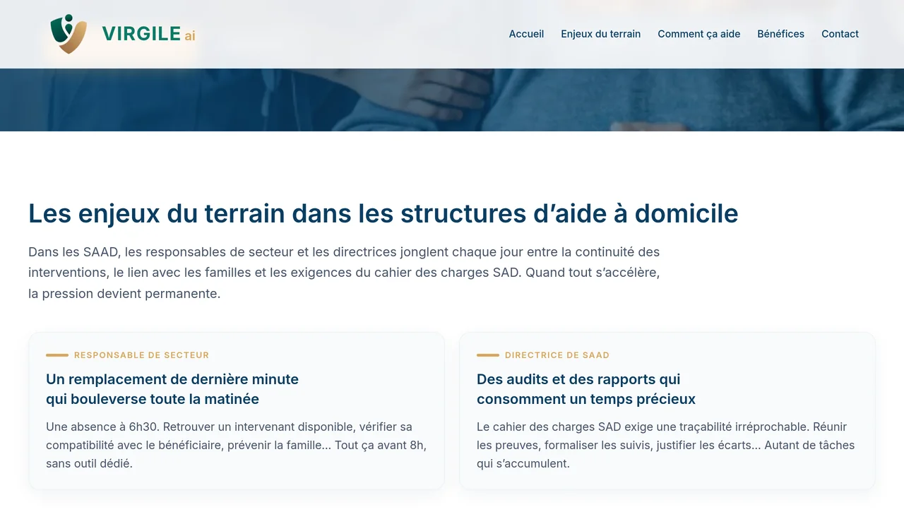 Virgile AI : enjeux de terrain des structures d'aide à domicile, puis un scénario de remplacement imprévu